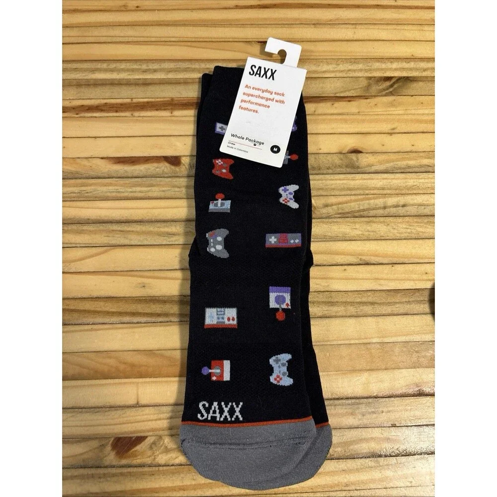 Saxx Cew Dress Socks Video Gamer Black New Gaming Performance Features Médium